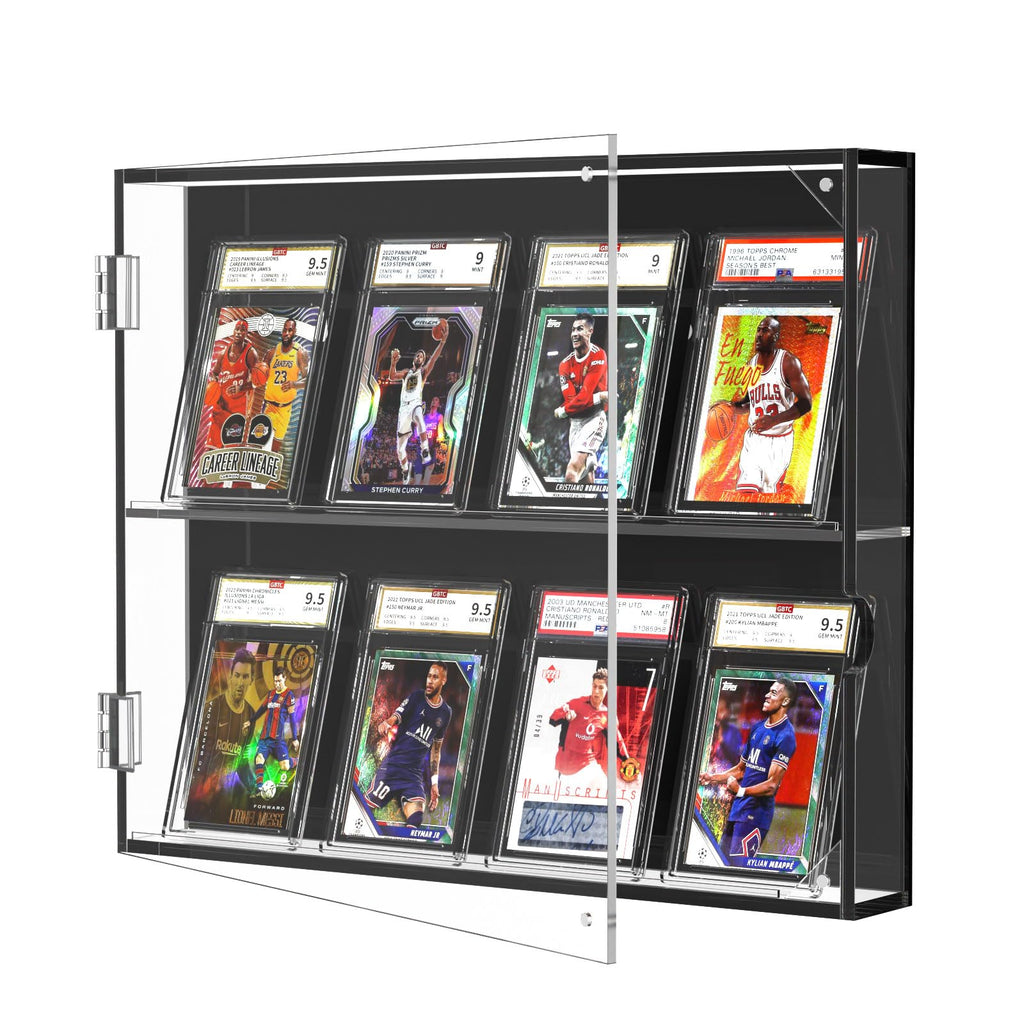 FEMELI Acrylic Baseball Card Display CaseClear View 8 Graded Trading Card Frame with UV ProtectionWall Mount Sports Card Case with Magnetic Door for Football Basketball Hockey Pokemon Collection