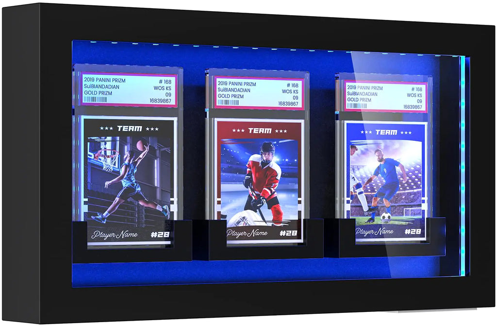 LED Wood Display Case for Graded Slabs, wall mounted with lighting